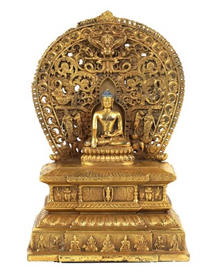 Lot 455 - A 19TH CENTURY STYLE GILT BRONZE TIBETAN BUDDHA