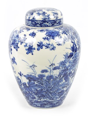 Lot 280 - A JAPANESE MEIJI PERIOD BLUE AND WHITE GINGER JAR AND COVER