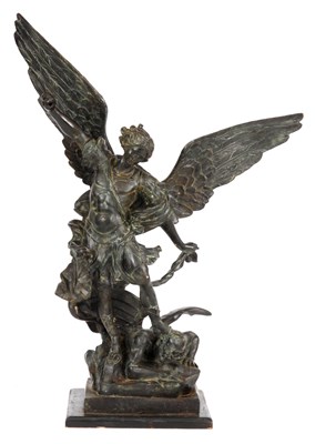 Lot 476 - A LARGE BRONZE SCULPTURE OF SAINT MICHAEL THE...