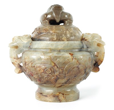 Lot 486 - A CHINESE JADE KORO AND COVER