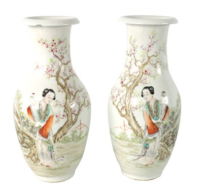 Lot 183 - A PAIR OF CHINESE REPUBLIC FAMILLE ROSE PORCELAIN VASES