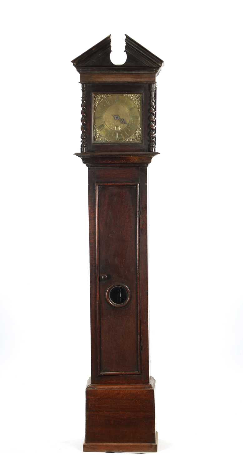 Lot 1235 - GABRIEL SMITH, BARTHOMLEY. AN EARLY 18TH CENTURY OAK 30-HOUR LONGCASE CLOCK