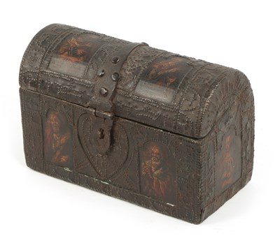 Lot 549 - A DOMED TOP METAL CLAD CASKET POSSIBLY 17TH CENTURY