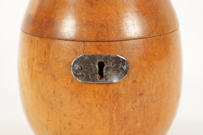 Lot 1076 - A GEORGE III FRUIT WOOD TEA CADDY OF LARGE SIZE FORMED AS A PEAR