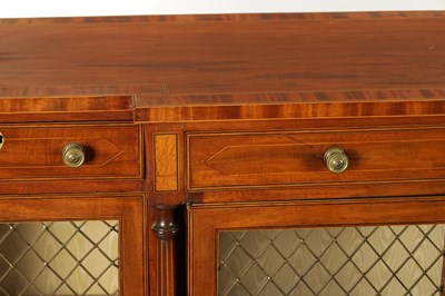 Lot 1381 - A FINE GEORGE III SATINWOOD BANDED AND INLAID FIGURED MAHOGANY BREAKFRONT SIDE CABINET