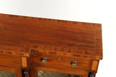 Lot 1381 - A FINE GEORGE III SATINWOOD BANDED AND INLAID FIGURED MAHOGANY BREAKFRONT SIDE CABINET