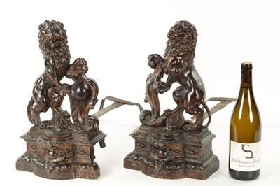 Lot 940 - A PAIR OF 19TH CENTURY BRONZE SCULPTURED CHENETS