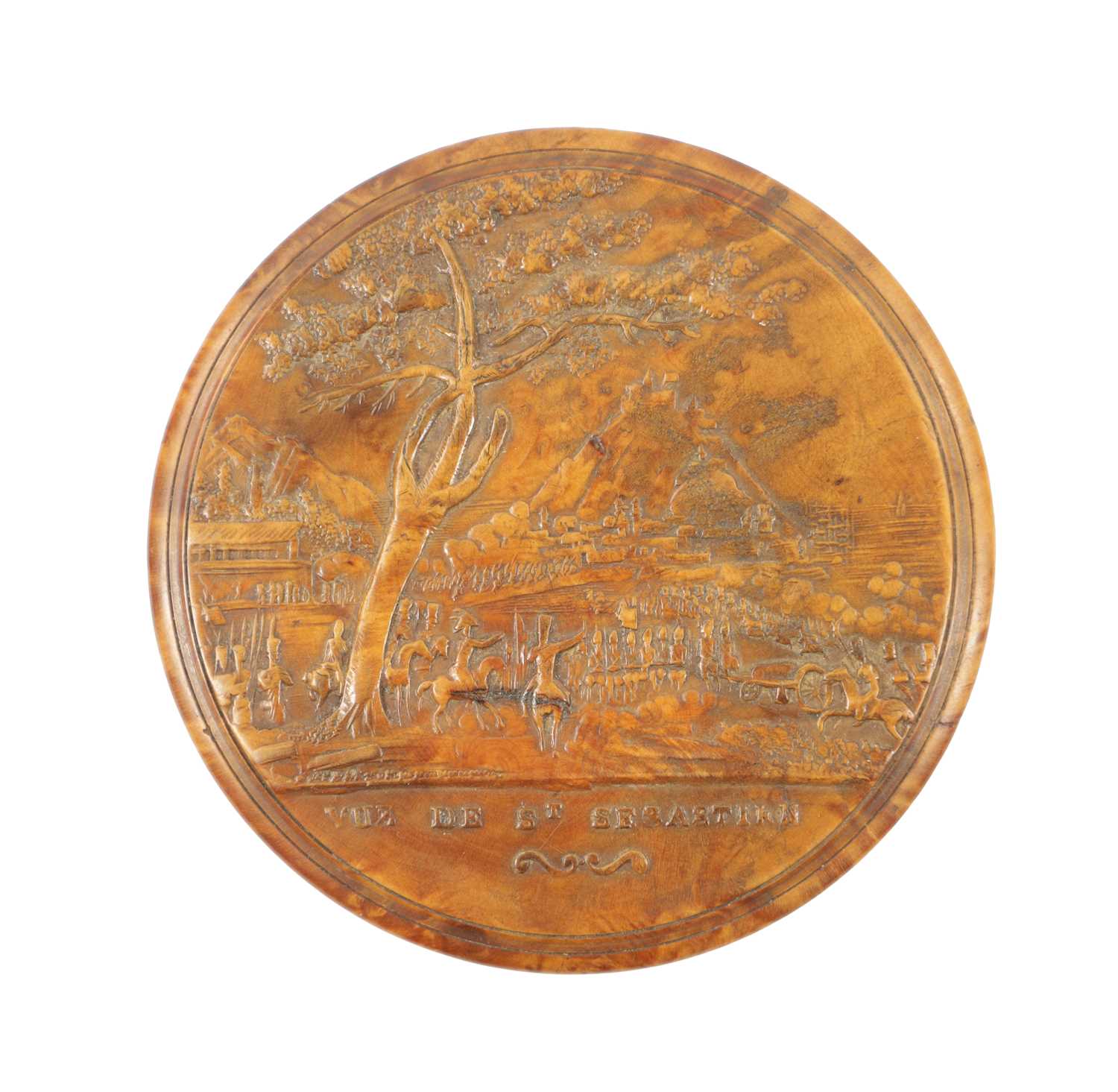 Lot 1022 - A 19TH CENTURY FRENCH BURRWOOD EROTIC SNUFF BOX