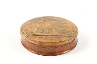 Lot 1022 - A 19TH CENTURY FRENCH BURRWOOD EROTIC SNUFF BOX