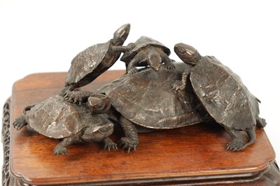 Lot 572 - A FINE JAPANESE MEIJI PERIOD BRONZE SCULPTURE OF A GROUP OF TURTLES