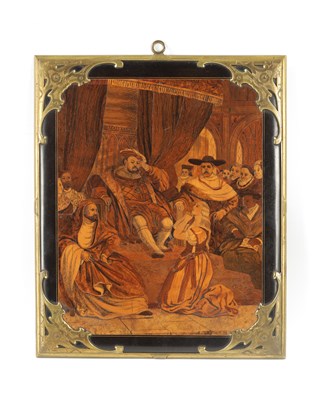 Lot 1167 - A 19TH CENTURY ORMOLU MOUNTED MARQUETRY WALL PANEL