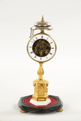 Lot 1263 - A 19TH CENTURY FRENCH ORMOLU AND WHITE MARBLE QUARTER CHIMING MANTEL CLOCK