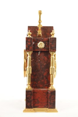 Lot 1202 - A LATE 19TH CENTURY FRENCH ORMOLU MOUNTED ROUGE MARBLE MANTEL CLOCK