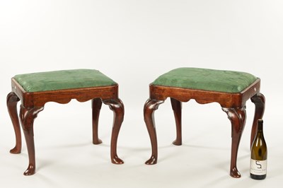 Lot 1416 - A GOOD AND RARE PAIR OF GEORGE I WALNUT DRESSING STOOLS