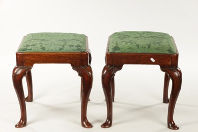 Lot 1416 - A GOOD AND RARE PAIR OF GEORGE I WALNUT DRESSING STOOLS