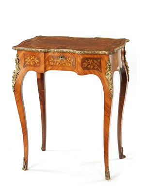 Lot 1434 - A FINE 19TH CENTURY BURR WALNUT AND MARQUETRY INLAID WORK TABLE