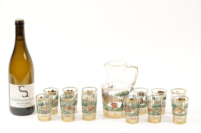 Lot 460 - A LATE 19TH CENTURY BOHEMIAN GLASS AND ENAMEL DRINKS SET