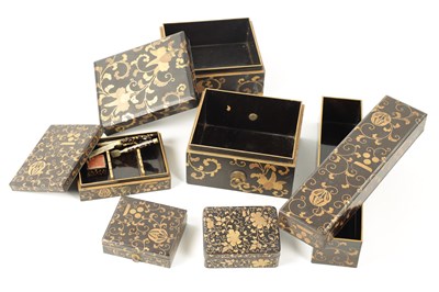 Lot 558 - A COLLECTION OF  FIVE JAPANESE MEIJI PERIOD LACQUER WORK BOXES
