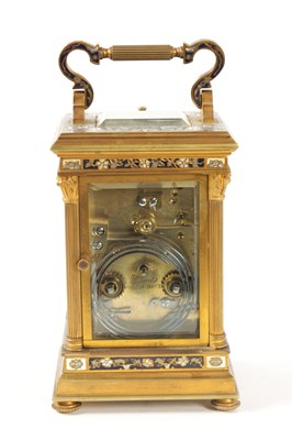 Lot 1308 - A LATE 19TH CENTURY FRENCH GILT BRASS AND CHAMPLEVE ENAMEL REPEATING CARRIAGE CLOCK