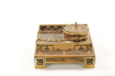 Lot 950 - ERHARD & SOHNE, A ROSEWOOD AND BRASS INLAID INK STAND