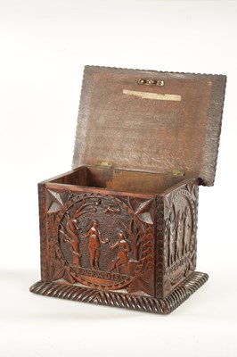 Lot 1084 - A 19TH CENTURY FOLK ART CARVED FRUITWOOD LIDDED BOX