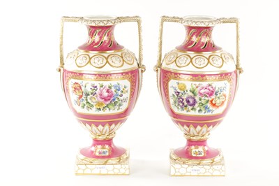 Lot 473 - A FINE PAIR OF BERLIN PORCELAIN URN-SHAPED VASES