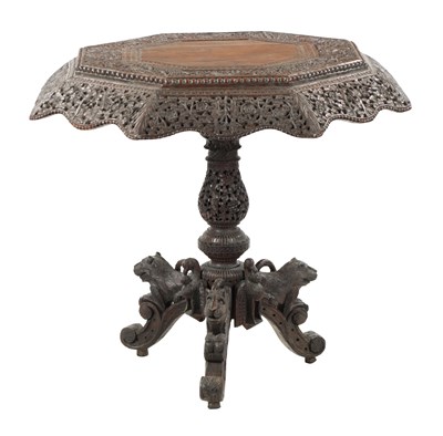 Lot 582 - A 19TH CENTURY CARVED HARDWOOD ANGLO INDIAN CENTRE TABLE