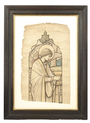 Lot 1185 - A LATE 19TH CENTURY PRE-RAPHAELITE ORIGINAL DRAWING FOR A STAINED GLASS WINDOW IN THE MANNER OF SIR EDWARD BURNE-JONES