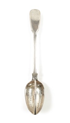 Lot 689 - A  VICTORIAN SILVER FIDDLE AND THREAD PATTERN STRAINING SPOON