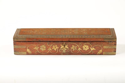 Lot 525 - A 19TH CENTURY ANGLO INDIAN BRASS INLAID HARDWOOD PEN AND INK BOX