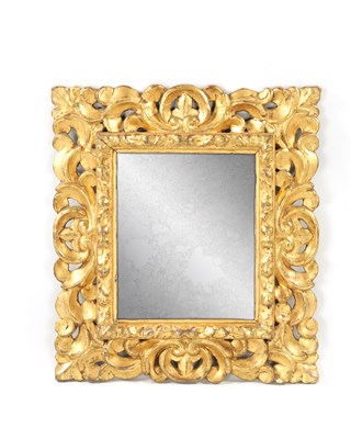 Lot 1459 - A 17TH CENTURY ITALIAN SMALL GILT GESSO HANGING MIRROR