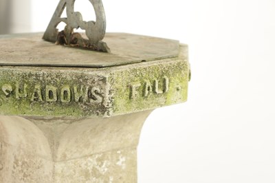 Lot 364 - AN EARLY 18TH CENTURY BRONZE SUNDIAL DATED 1717 RAISED ON AN ARTS AND CRAFTS COMPOSITE STONE BASE