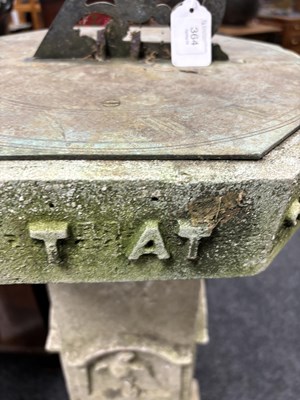 Lot 364 - AN EARLY 18TH CENTURY BRONZE SUNDIAL DATED 1717 RAISED ON AN ARTS AND CRAFTS COMPOSITE STONE BASE