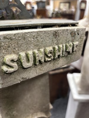 Lot 364 - AN EARLY 18TH CENTURY BRONZE SUNDIAL DATED 1717 RAISED ON AN ARTS AND CRAFTS COMPOSITE STONE BASE