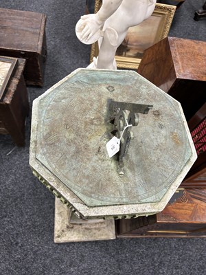 Lot 364 - AN EARLY 18TH CENTURY BRONZE SUNDIAL DATED 1717 RAISED ON AN ARTS AND CRAFTS COMPOSITE STONE BASE