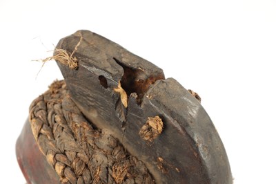 Lot 393 - AN OLD AFRICAN WICKER AND PARDIMENT TRIBAL HEAD POSSIBLY YORUBA