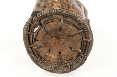 Lot 393 - AN OLD AFRICAN WICKER AND PARDIMENT TRIBAL HEAD POSSIBLY YORUBA