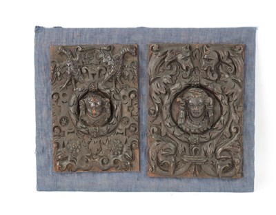 Lot 267 - TWO 17TH CENTURY CARVED OAK MASKED PANELS