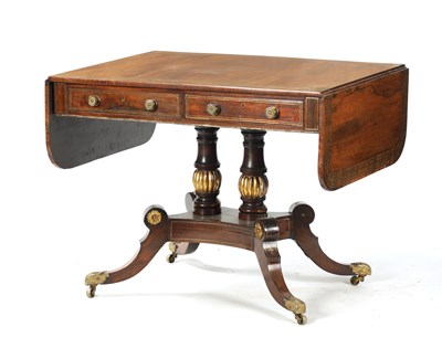 Lot 306 - A REGENCY FIGURED ROSEWOOD BRASS INLAID SOFA TABLE