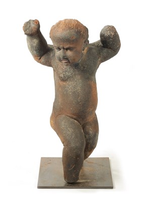 Lot 445 - AN EARLY 18TH CENTURY TERRACOTTA FIGURE OF STANDING CHERUB