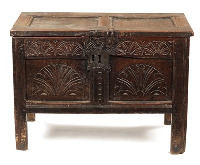 Lot 418 - A GOOD SMALL LATE 17TH CENTURY OAK PANELLED COFFER