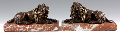 Lot 514 - A PAIR OF LATE 19TH CENTURY RECUMBENT BRONZE...