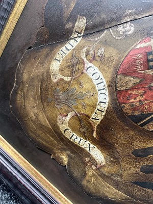 Lot 27 - A 19TH CENTURY PAINTED AND FRAMED HATCHMENT DEPICTING ZW WARRIOR ETC.