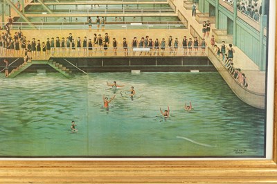 Lot 115 - AFTER MARILYN JANECK BLAISDEIL (1928-2016) A LARGE FRAMED COLOURED PRINT OF A SAN FRANCISCO SWIMMING BATHS 1900
