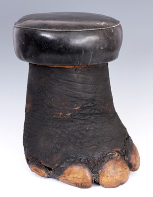 Lot 515 - AN ELEPHANT'S FOOT STOOL with leather...