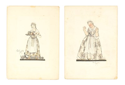Lot 409 - CECIL ALDIN (1870-1935) TWO PEN AND INK DRAWINGS OF A MAID AND MISTRESS