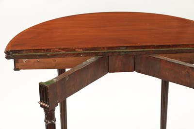 Lot 349 - A GEORGE III MAHOGANY DEMI LUNE CARD TABLE IN THE MANNER OF ROBERT ADAM