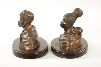Lot 297 - A PAIR OF 20TH CENTURY BRONZE SCULPTURES DEPICTING A ZULU WOMEN AND MAN BY PIERRE VAN RYNEVELD SIGNED AND DATED 1938