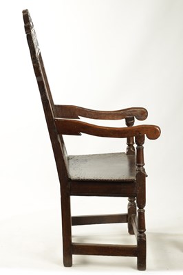 Lot 357 - A 17TH CENTURY WAINSCOT CHAIR WITH TUDOR ROSE