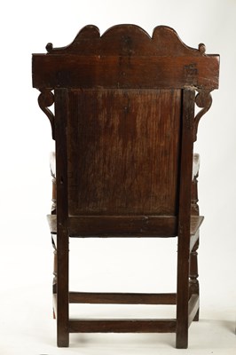 Lot 357 - A 17TH CENTURY WAINSCOT CHAIR WITH TUDOR ROSE